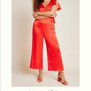NWT orange  Anthro jumpsuit satin
